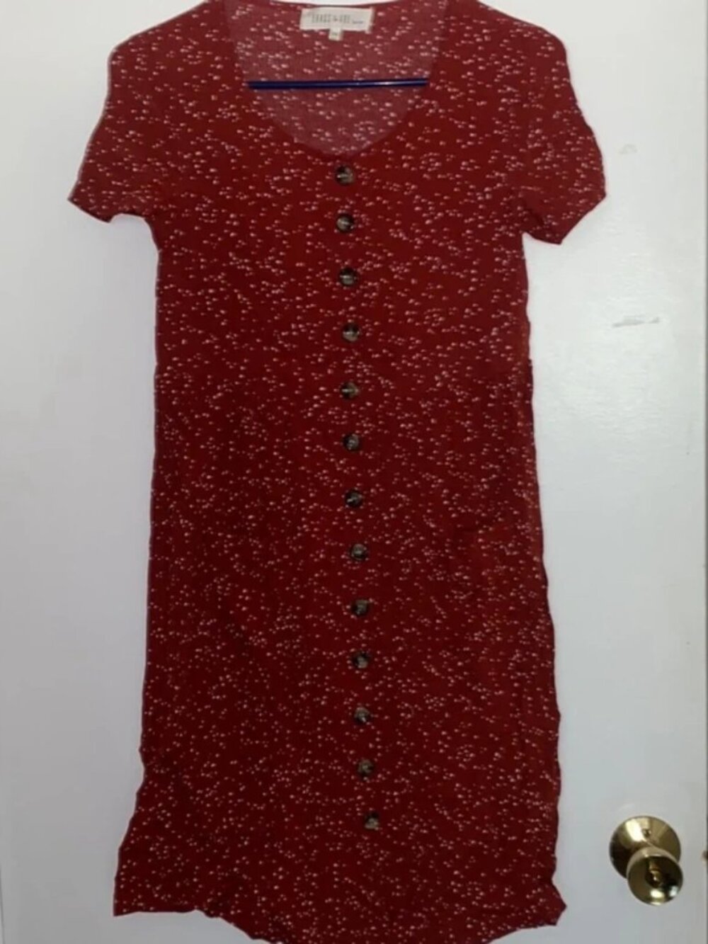 Brass & Roe Rust Red White Speckle Midi Dress Womens XS Button Front Pockets